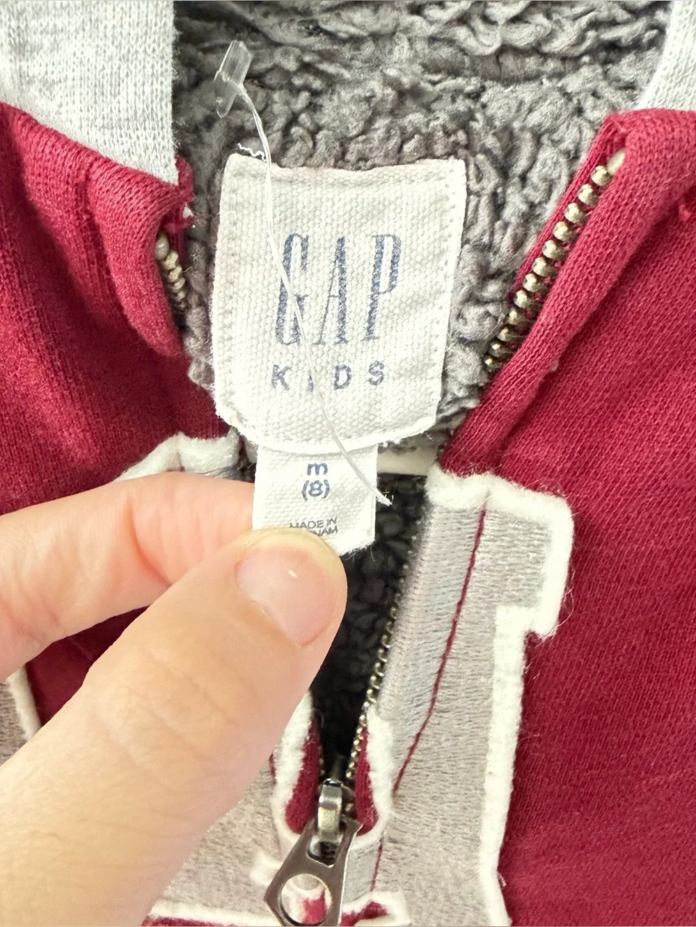GAP Kids Maroon Full-Zip Hoodie with Gray Hood Lining